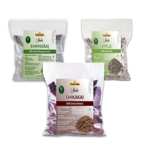 Image of Khadi Utkrisht Dried Amla, Bhringraj & Shikakai Combo for Hair Care | Traditional Ayurvedic Herbs for Hair Wash & - Pack of 3