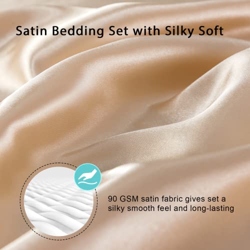 Udeal Queen Sheet Set Satin Sheets And Pillowcase Sets Silky Soft Cooling Bed Sheets Set Deep Pocket Luxury Breathable Sheet, Wrinkle, Fade, Stain Resistant 90 Gsm (4 Piece, Champagne Gold) #TOP3