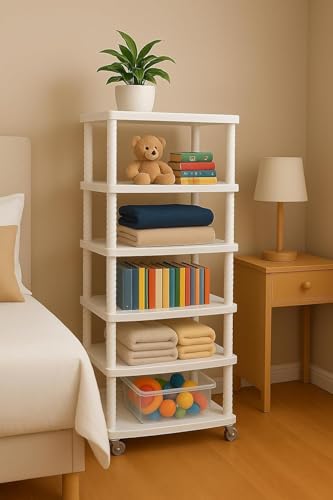 VIPEK Multipurpose 6-Shelf Plastic Book Shelf Rack with Wheels | Storage Organizer for Books, Clothes, Toys | Portable & Lightweight | Open Shelving...