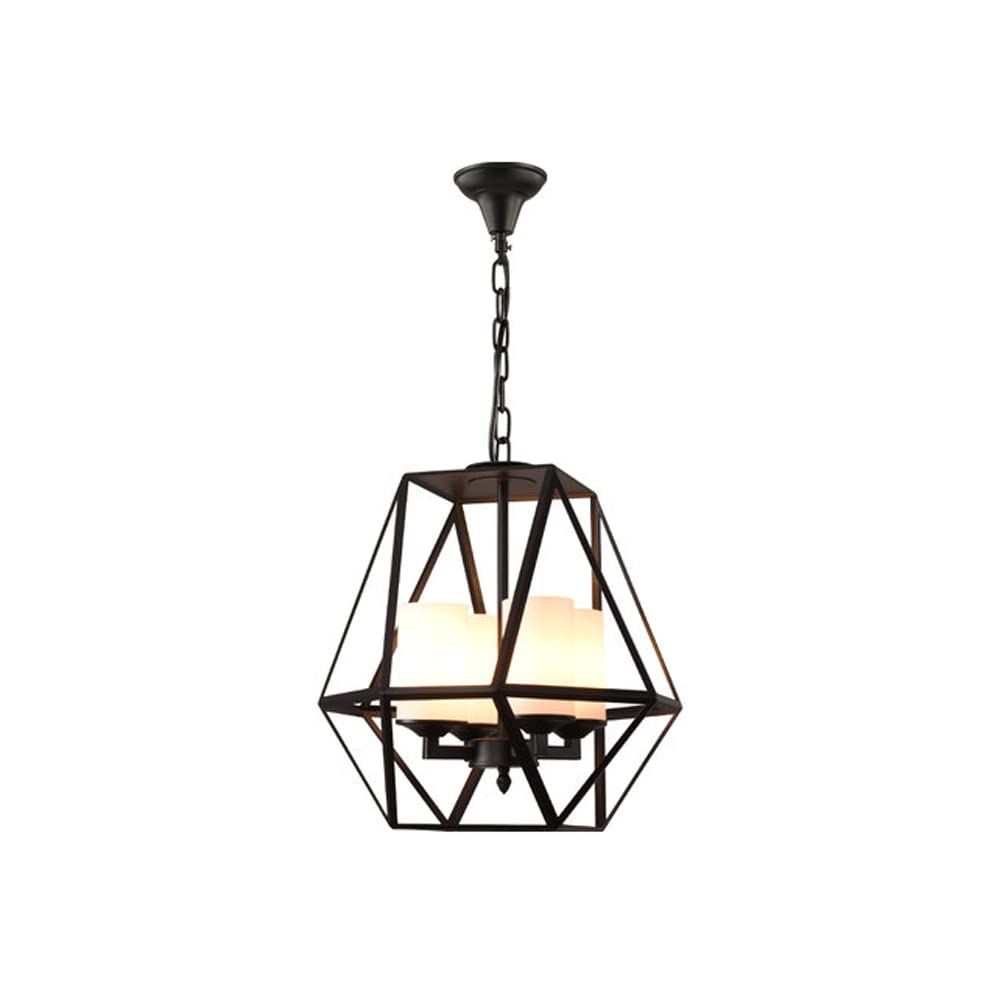 Chandelier industriel cage noire suspension eclairage reglable salon