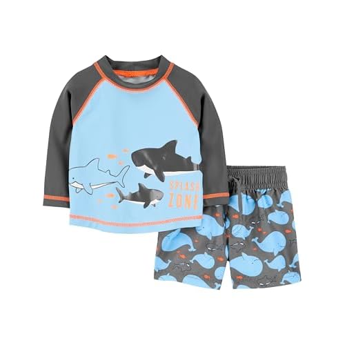 Simple Joys by Carter's Baby und Kleinkind Jungen 2-teilig Badeanzug Trunk und Rashguard ,Blue Whales ,18 Months