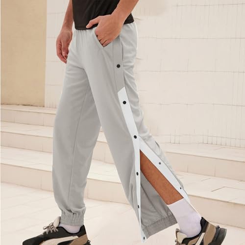 Men's Tear Away Basketball Sweatpants High Split Snap Button Post Surgery Athletic Jogger Workout Pants with Pockets2