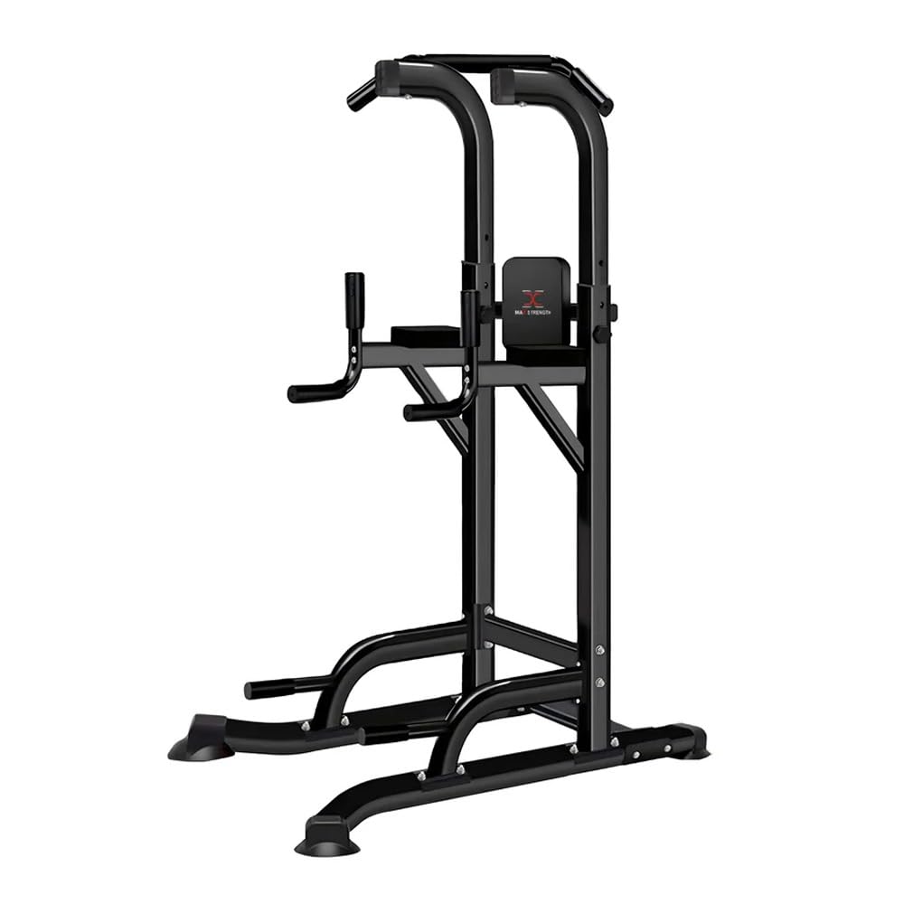MAXSTRENGTH Power Tower Adjustable Dip Station Pull up Bar Push Up and Dip Stands Multi-Function Training Pull up Bar Fitness Equipment for Home Gym (Black Pull Up Tower Only)
