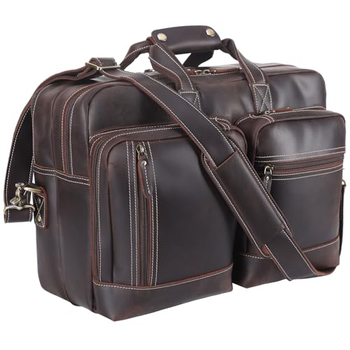 Leather Briefcase for Men Expandable Large 17 Inch Laptop Crossbo...