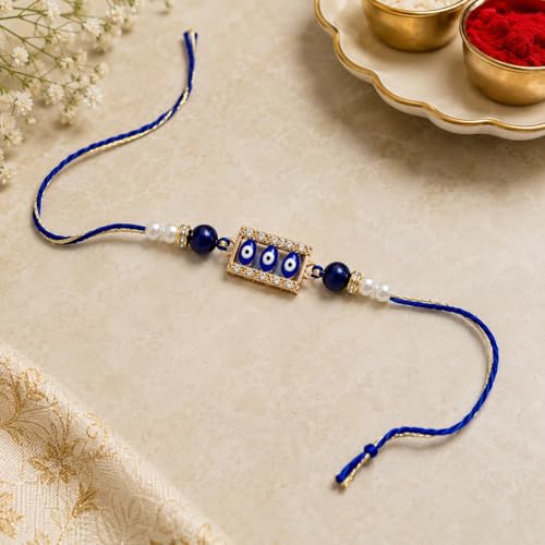 Image of JAIPUR ACE Elegant Blue inchBRO inch Designer Rakhi Gift Set with Greeting Card and Roli Chawal Pouch, Premium Brother Rakhi, Festive Raksha Bandhan Gift for Brother, Traditional (NR6)