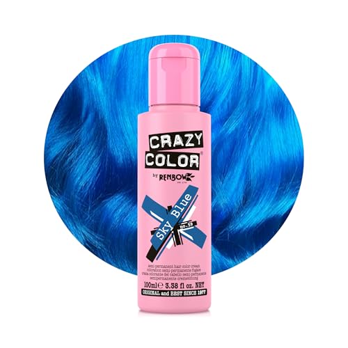 Crazy Color Vibrant Sky Blue Semi-Permanent Hair Dye. Highly Pigmented Cobalt Blue Conditioning & Oil Nourishing Vegan Formula | No Bleach or Ammonia | 100ml
