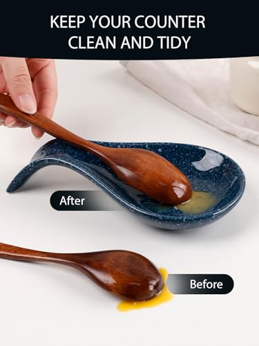 ANTIS'S HOME Ceramic Spoon Rest, Starry Night Glaze Spoon Holder, Heat Resistant Rest for Kitchen Counter, Teaspoon and Cooking Utensil Rest, Decorative Spoon Rest Kitchen Accessory - Image 6