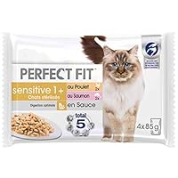 Sensitive 1+ Frischebeutel für ausgewachsene Katzen, sterilisiert, erfüllt die spezifischen Bedürfnisse Einer sterilisierten Katze, reich an Huhn und Lachs, 52 Beutel à 85 g