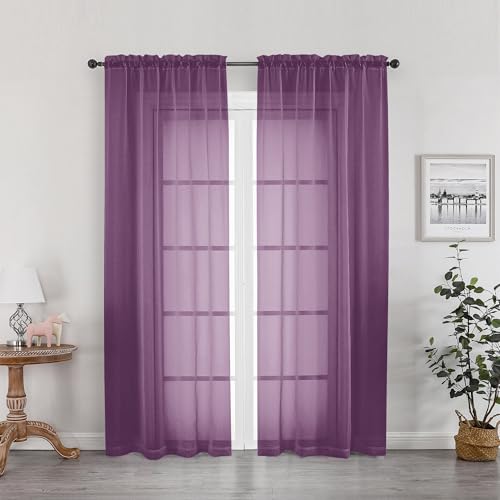 Image of OWENIE Plum Sheer Curtains, Sheer Curtains 78 Inches Long 2 Panels Set, Rod Pocket Voile Fimly Sheer Drapes for Living Room Bedroom, 2pcs, Plum, Each 42 inch W x 78 inch L