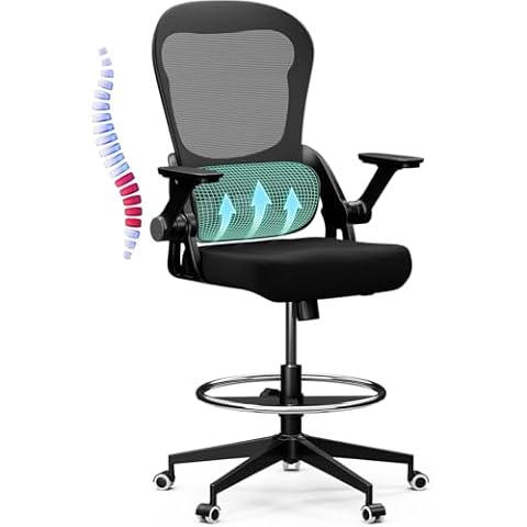 Frylr Office Drafting Chairs Adjustable Height - Extended Height Office Chairs with Ergonomic Lumbar Support, Tall Desk Chair for Standing Desk, Counter Height Chair with 400 LB Capacity, Black Cover