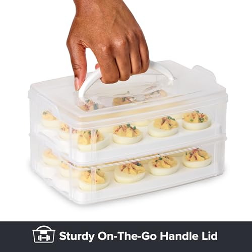 Snapware (2-Layer, 24 Eggs) Plastic Detachable Deviled Egg Carrier Storage Container With Lid and Handle, Freezer Dishwasher Microwave Safe - Image 4