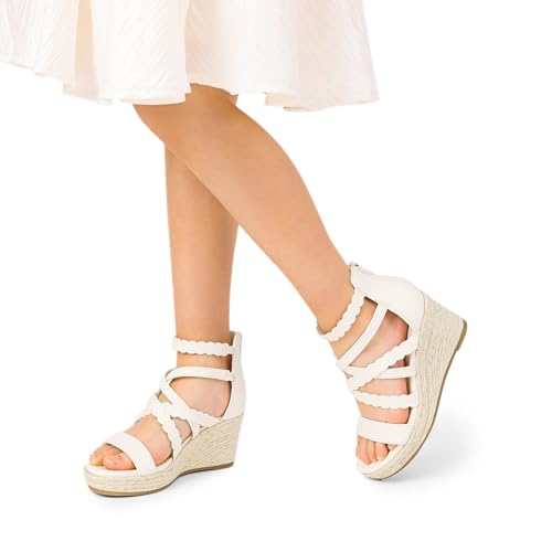 Image of DREAM PAIRS Girls Wedge Sandals Flatform Open Toe Platform Sandals Flower Wedding Party for Little Kid /Big Kid