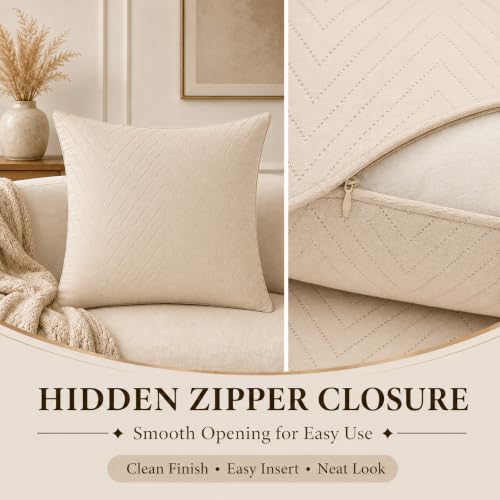 Image of RD TREND UltraSonic Microfiber Cushion Covers, 40 x 40 cm /16 x 16 inches, Set of 5, 250 TC, Back Zipper (Beige)