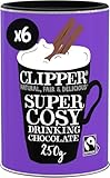 Clipper Super Cosy Drinking Chocolate | 1.5kg Luxury Instant Hot Chocolate Powder | Bulk Buy (6x 250g Tubs) for Home & Office | Eco-Conscious Fairtrade Add Water Hot Chocolate | Hot Drinking Chocolate