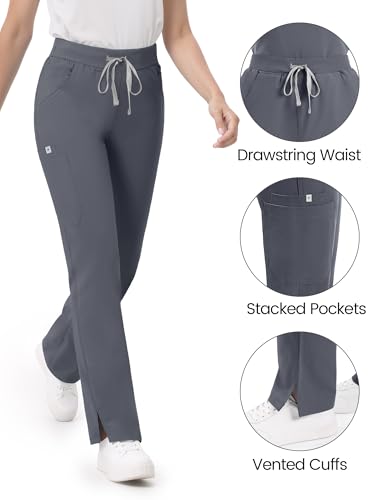 Image of Scrub Pants for Women - Straight Leg Medical Scrub Pants with 6 Pockets - Drawstring Soft Stretch Women Scrub Pant