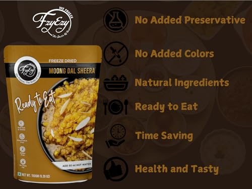 Image of FzyEzy Freeze-Dried Moong Dal Sheera | Instant Gourmet Delight Traditional Indian Dessert | Ready-to-Eat | Instant Meal | Indian Cuisine | Delicious & Convenient Snack or Dessert | 150gm