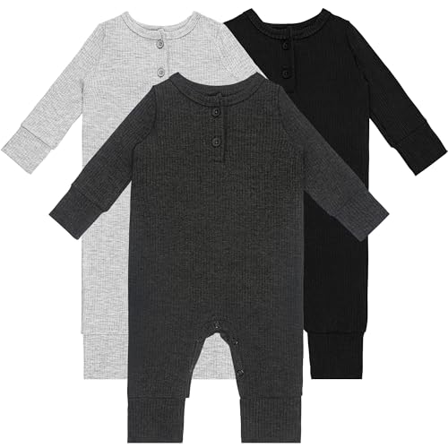 Image of GUISBY Long Sleeve Baby Footless Pajamas with Buttons Cotton Sleepers with Zipper 3-Pack