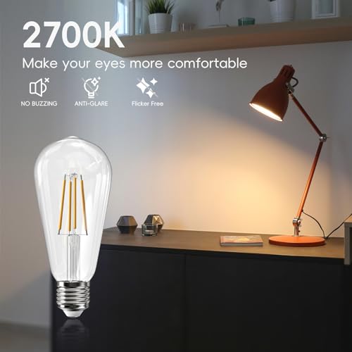 Image of Jensense Edison Bulbs E26 LED Bulb 60 Watt Equivalent, Vintage LED Light Bulbs CRI90+ ST19, Dimmable Clear Light Bulbs (2700k Warm White, 8watt-8 Pack)
