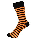 ZAKIRA Finest Combed Cotton Striped Dress Socks for Men, Women (Orange/Black)
