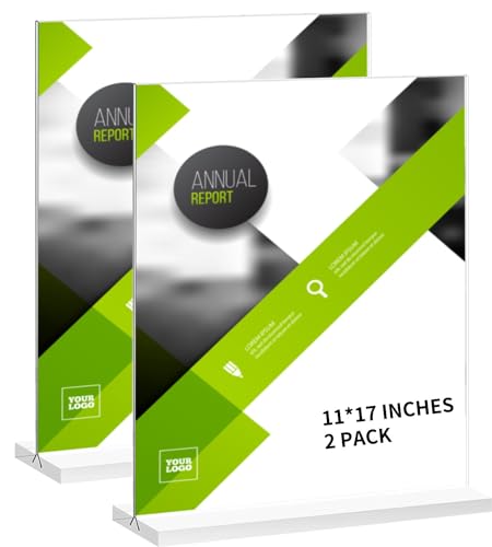 BeapTcely 2 Pack 11 x 17 Inches Large Acrylic Sign Holder, Clear T Shaped Sign Holder Table Photo Menu Display Stand Double Sided Picture Flyer Sign Holder for Office Store Restaurant
