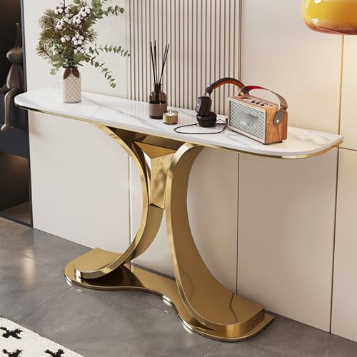 Mesa de entrada de acero inoxidable, consola de vestíbulo montada en la pared, diseño minimalista de lujo ligero, arte moderno semicircular creativo, decoración del hogar, 100 cm