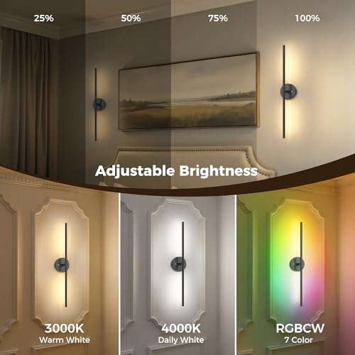 Image of L LOHAS LED Battery Operated Wall Sconces Set of 2, Battery Wall Sconce 10000mAh, Black Rechargeable Sconces 3CCT + RGB, 23.5 Inch Wireless Wall Lights, Sconce Wall Decor for Bedroom, Living Room