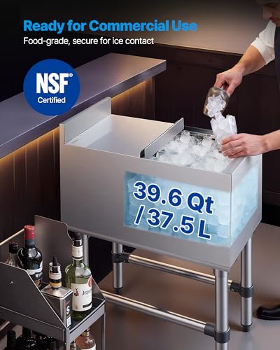 Image of VEVOR Commercial Ice Bin Stainless Steel Ice Chest with Sliding Lid, 24H Long-Lasting Insulation, Cooler Cart Cocktail Unit for Bar Restaurant Pub, NSF, 24 Inch