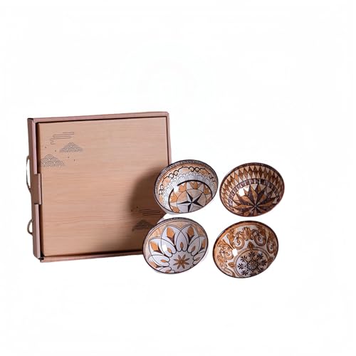 和風お茶碗セット・磁器製・電子レンジ/食洗機対応 | ご飯茶碗・小鉢・デザートプレート・ボウル・ディナープレート | 6個入りギフトボックス・家庭用/来客用に便利 (4個セット)