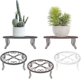 Lewondr Metal Plant Stands, 3 Pack Potted Flower Pot Stands for Garden Container, 9 Inch Heavy Duty Iron Plant Holders for Indoor Outdoor Garden Heart Shape Stands for Planter, Black+Brown+White