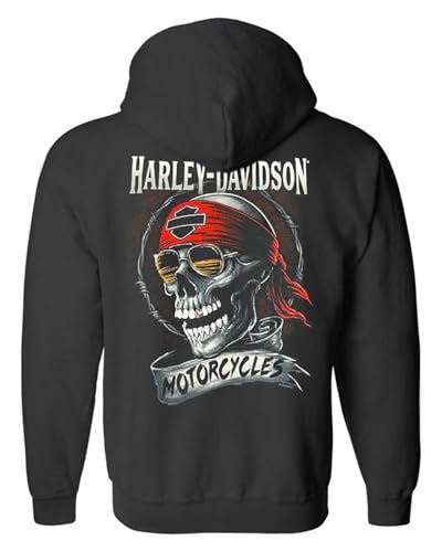 Harley-Davidson Men's Shady Biker Skull Cotton-Blend Zip-Up Hoodie, Black2
