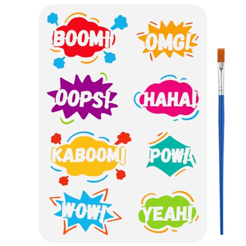 FINGERINSPIRE Pochoir de Bulles Pop Art 29.7X21cm - Peinture de Texte Dialogue Boom Wow Yeah Omg Pow - Thèmes Logo