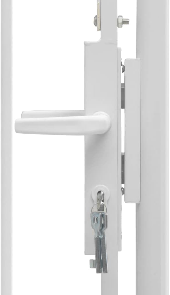 vidaXL Fence Gate, Metal Fence Post for Outdoor Patio Backyard Lawn Landscape, Garden Gate for Doorway Entrance Driveway, Steel White