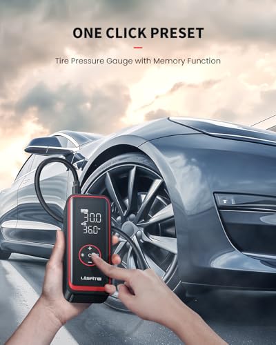 Image of LASFIT TK1 Pro Tire Inflator Portable Air Compressor [5X Faster Inflation] 150PSI Tire Inflator 16000mAH Battery Operated Air Pump for Car Tires with Digital Pressure Gauge, Smart Auto Stop