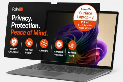 Image of Pxin Aura | Compatible with Microsoft Surface Laptop - 3 | 15 Inch - Touch Sensitive Privacy Screen | Anti Blue | Anti Glare | UltraThin for Hyper Touch | Anti UV | Privacy Filter