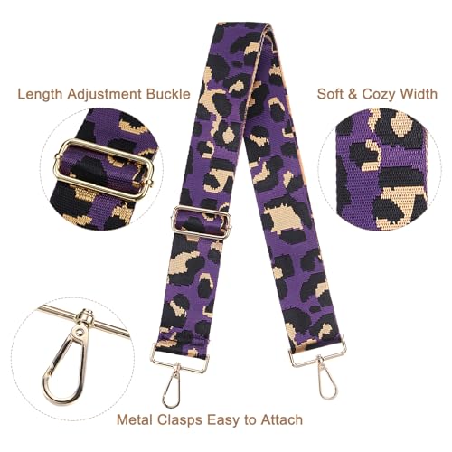 Image of uxcell Purse Strap Replacement, 31-51inch Adjustable Polyester Leopard 2inch Wide Crossbody Shoulder Strap for Handbag Guitar(Purple, Gold Buckle)
