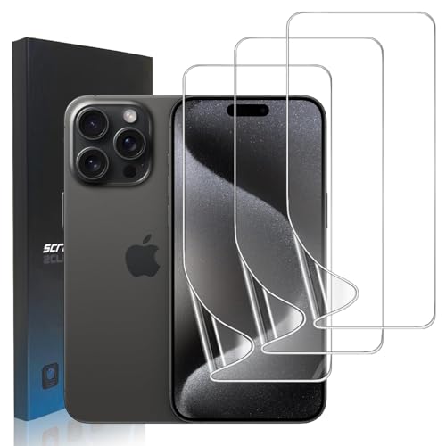 zonyee 3 peças protetor de ecrã de hidrogel compatível com iPhone 15 Pro Max, película protetora em TPU flexível HD para iPhone 15 Pro Max - [sem vidro] alta sensibilidade, sem bolhas