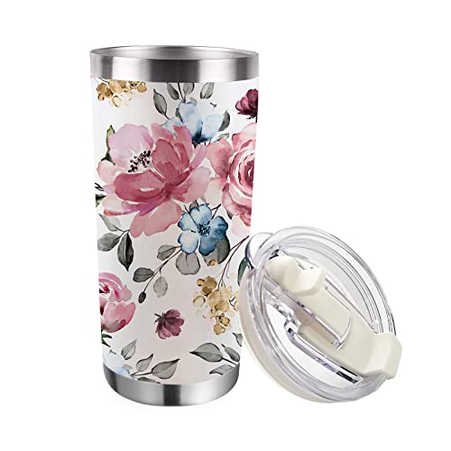 Zzkol Floral Flowers Tumbler With Lid And Straw, Rose Peony Stainless Steel Travel Coffee Cup, Birthday Mug Gifts For Women, 20Oz Double Wall Vacuum Insulated Tumbler #TOP4