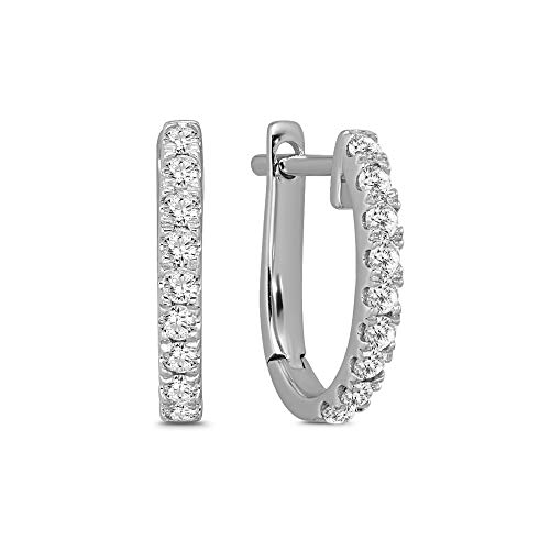 Araiya Fine Jewelry 10K White Gold Diamond Oval Hoop Earrings (1/5 Cttw, I-J Color, I2 Clarity) #TOP4