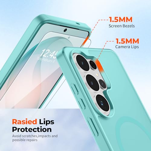 Image of SUPFINE Magnetic for Samsung Galaxy S26 Ultra Case with Screen Protector, (Built-in Magnets) (Military Grade Drop Protection) Slim Translucent Shockproof Phone Case,Blue Green