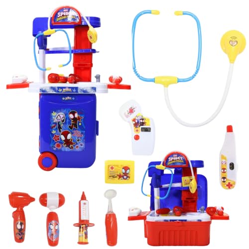 Image of Spiderman Theme Doctor Set for Kids - 9 Pcs Medical Equipment Trolley with Lights, Spidey-Inspired Role Play Toy, Heroic Doctor Kit for Boys & Girls 3+ Years, Portable Educational Playset