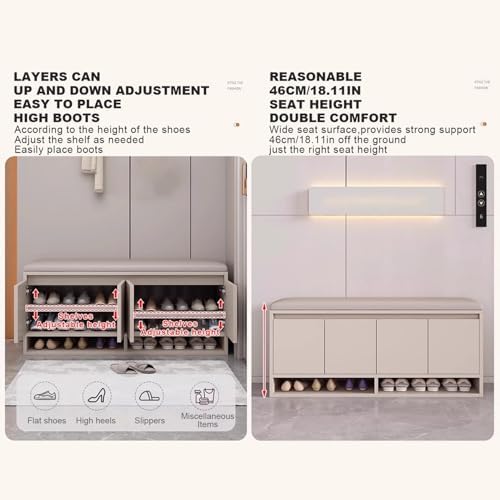 Pull Out Shoe Rack Rotating Shoe Cabinet Cabiner Rotate Rotating Shoe Storage Rack for Wardrobes Retractable，3-Tier Shoe Organizer Bench with Cushioned Seat - Space-Saving Entryway Storage,