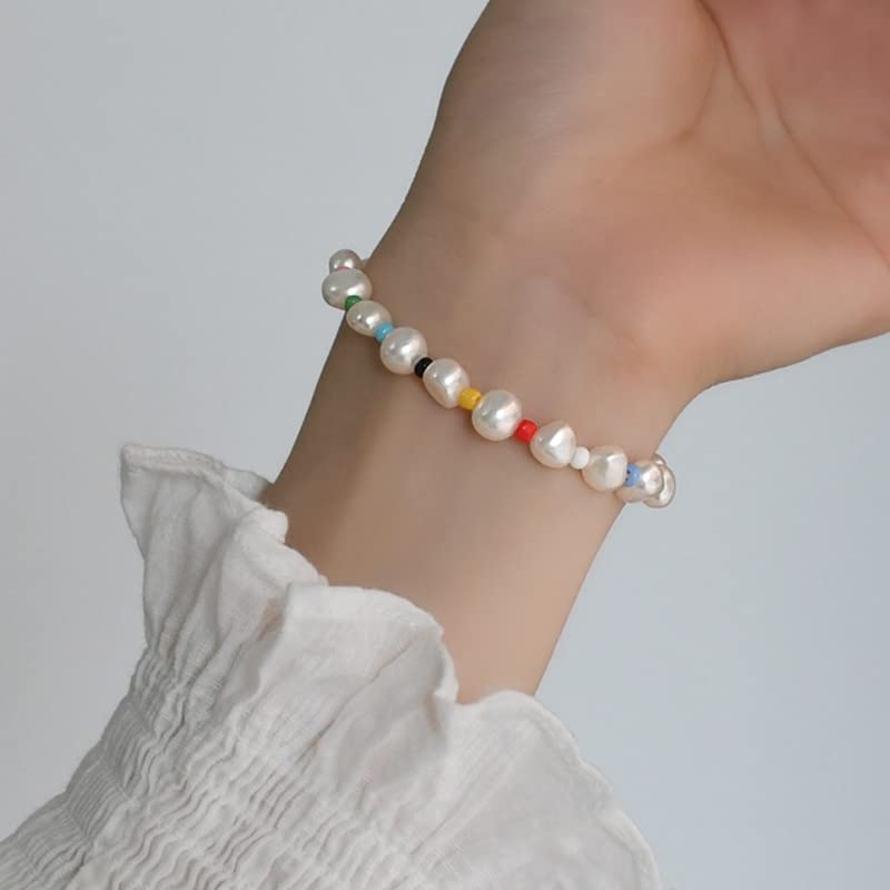 Girls Accessories Pulsera de Perlas Naturales de Agua Dulce para niña, Hechos a Mano nuevos, Pulsera Bohemia para Mujer, Pulsera elástica de Color Caramelo Birthday Gift