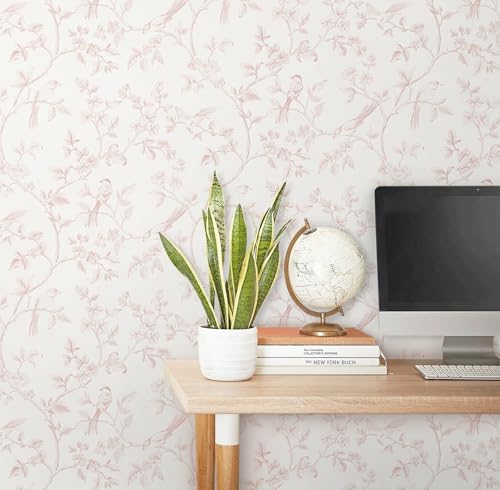 Papel pintado autoadhesivo pájaros flores lámina vinilo rosa adhesiva de pared y muebles 5