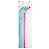 Slant Collections Tall Wine Bottle Straws BPA-Free Acrylic Washable Reusable Straws, 4-Count (15-Inches Tall), Multi-color Glitter & Gold