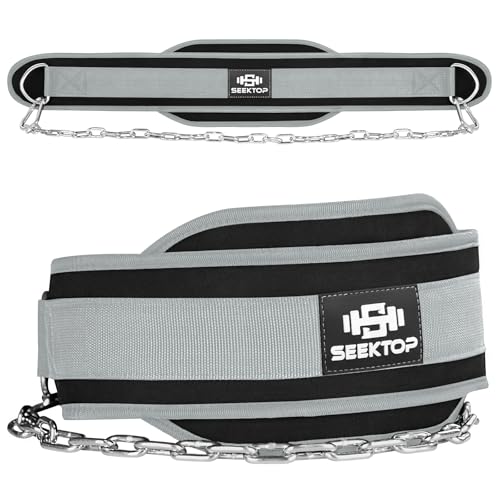 Seektop Dip Belt for Weightlifting - GYM Workout Pull Ups Belt with Chain, Neoprene Waist Dip Belt Crossfit for Weight Lifting, Squat, Training, Fitness, Men & Women (Belt & Chain) (Gray)