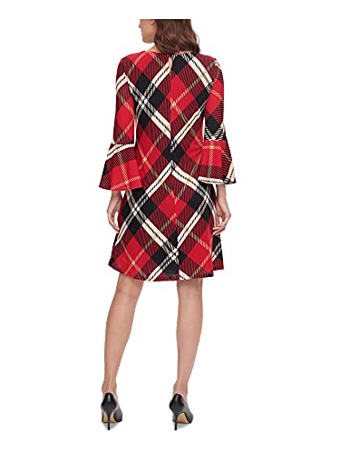 Jessica Howard Womens Red Plaid Bell Sleeve Jewel Neck Short Wear To Work Shift Dress Petites Pxl #TOP1