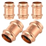 5 Pcs Seelink Press Copper Coupling with Stop, 1' P x 1' P Pressure Fittings for Copper Tubing