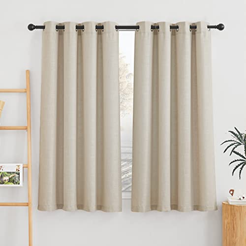 NICETOWN Linen Curtains Taupe 63 inch Long for Nursery, Grommet Top Semi Sheer Privacy Linen Weave Window Drapes Light Filtering for Bedroom/Home Office, W52 x L63, 2 Panels