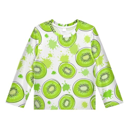 Fruit Kiwi Green Boy's Rash Guard Swim Shirt Long Sleeve Sun Shirt for Running Swiming Pool UPF50+