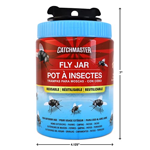 Catchmaster Reusable Fly Traps Outdoor Jar 4-Pack, Bug Catcher And Flying Insect Trap With Natural Attractant For Pest Control, Pet Safe, Non Toxic Bulk Fly Bait Traps #TOP1